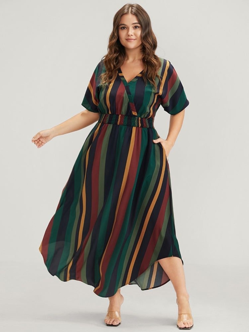 BloomChic Striped Maxi Dress in Green, Navy, Burgundy & Mustard